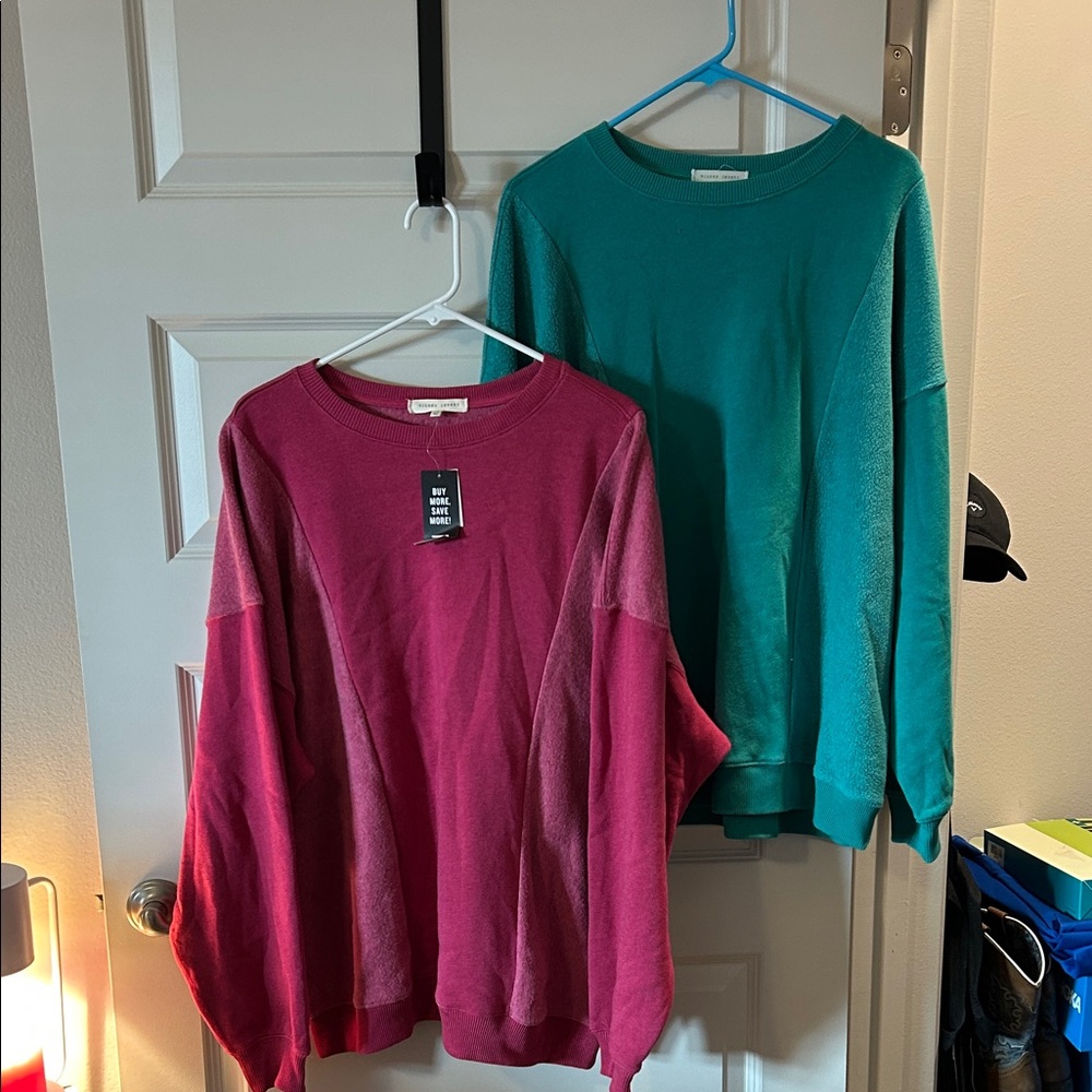 Gilded Intent Pink and Green Sweaters